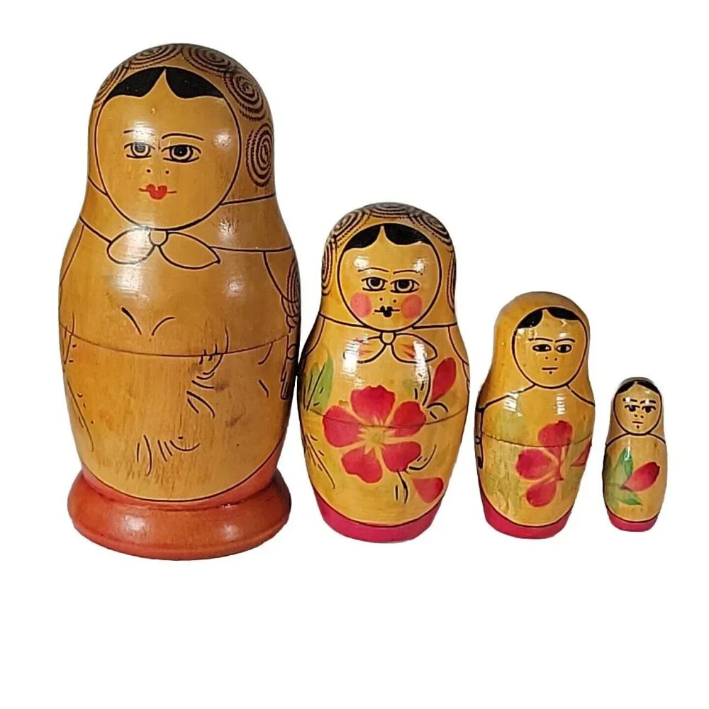 Unbranded Accents Vintage 4 Russian Hand Painted Orange Wood Unbranded Accents Vintage 4 Russian Hand Painted Orange Wood